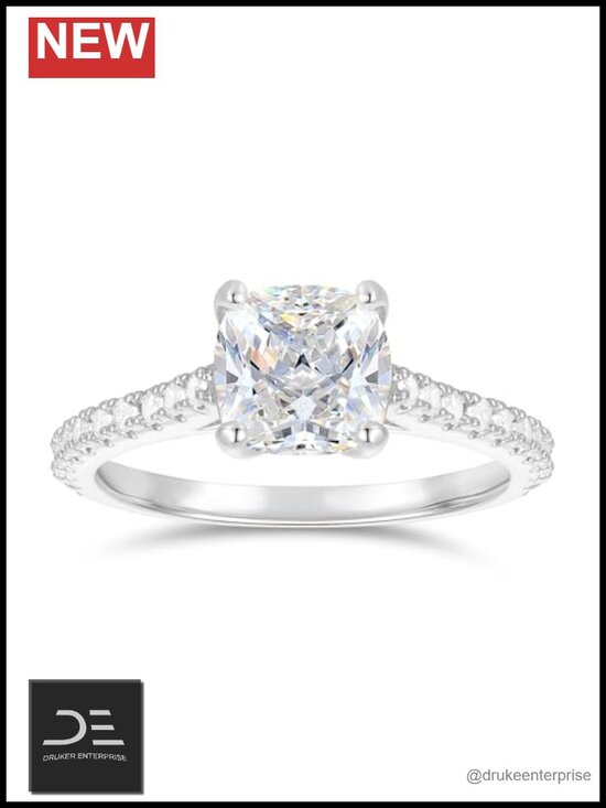 Jewelry - 14K White Gold 2CT Cushion Cut Moissanite Engagement Ring - Sparkling for Women